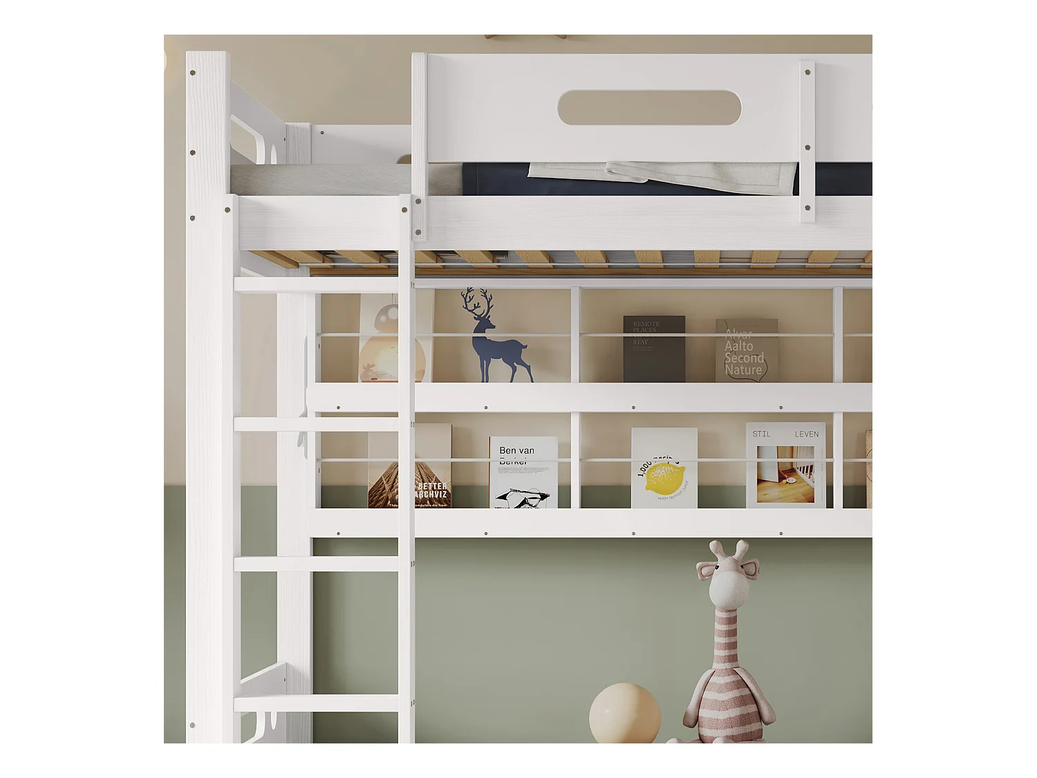 Stapelbed 90x200 cm - met open planken - Massief hout + MDF - Wit (zonder matras)