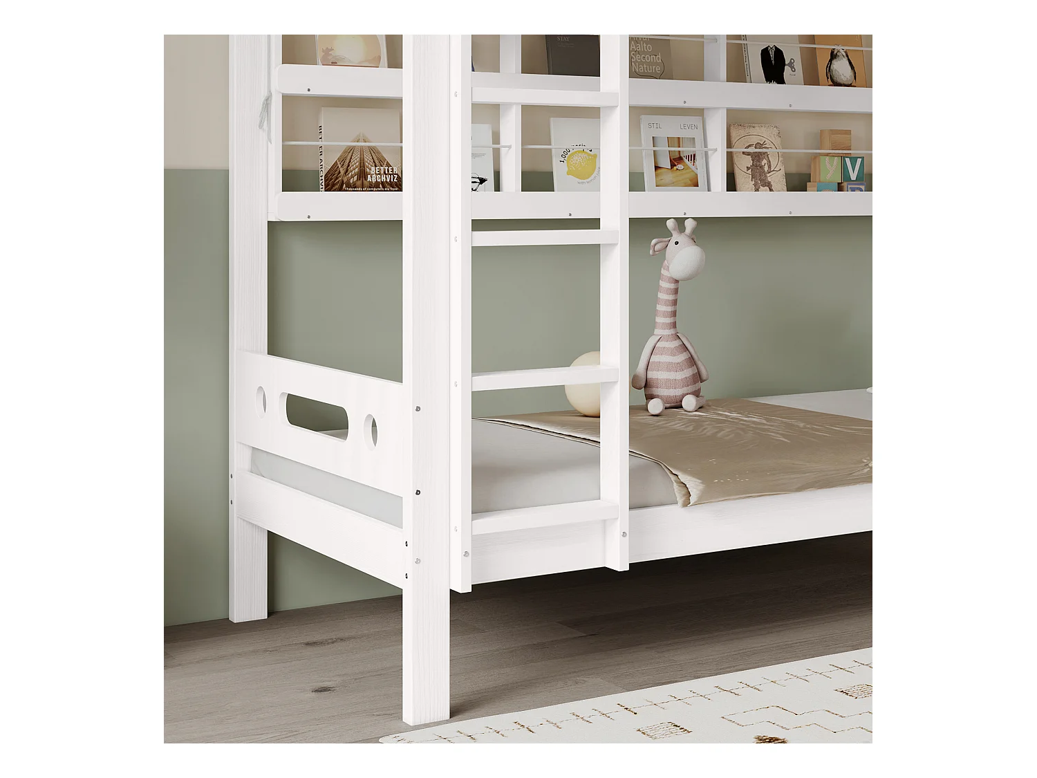 Stapelbed 90x200 cm - met open planken - Massief hout + MDF - Wit (zonder matras)