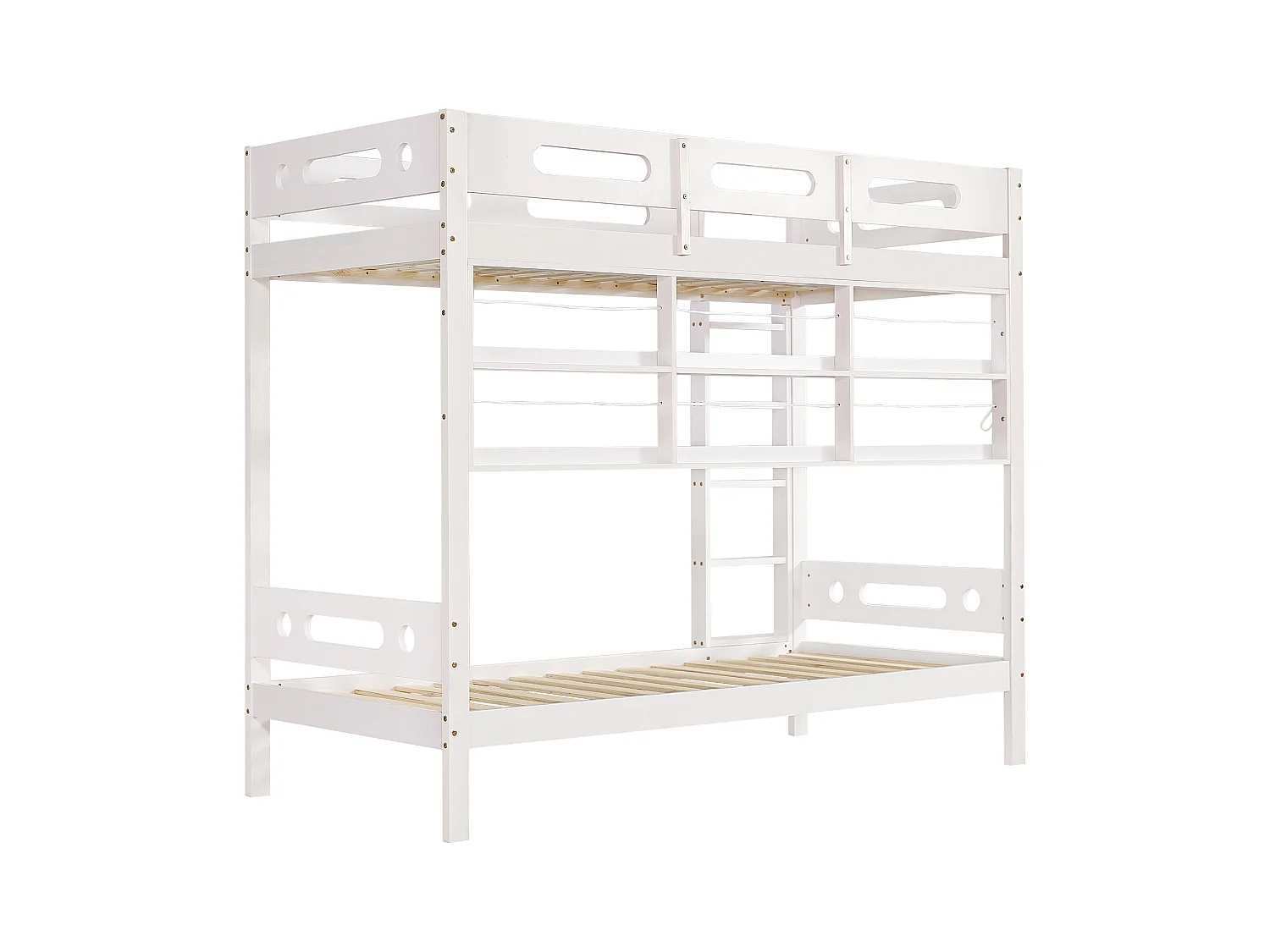 Stapelbed 90x200 cm - met open planken - Massief hout + MDF - Wit (zonder matras)