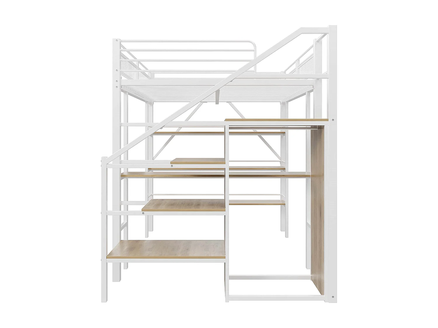 Lit mezzanine 140x200cm en métal - avec un bureau & compartiments de rangement - Blanc