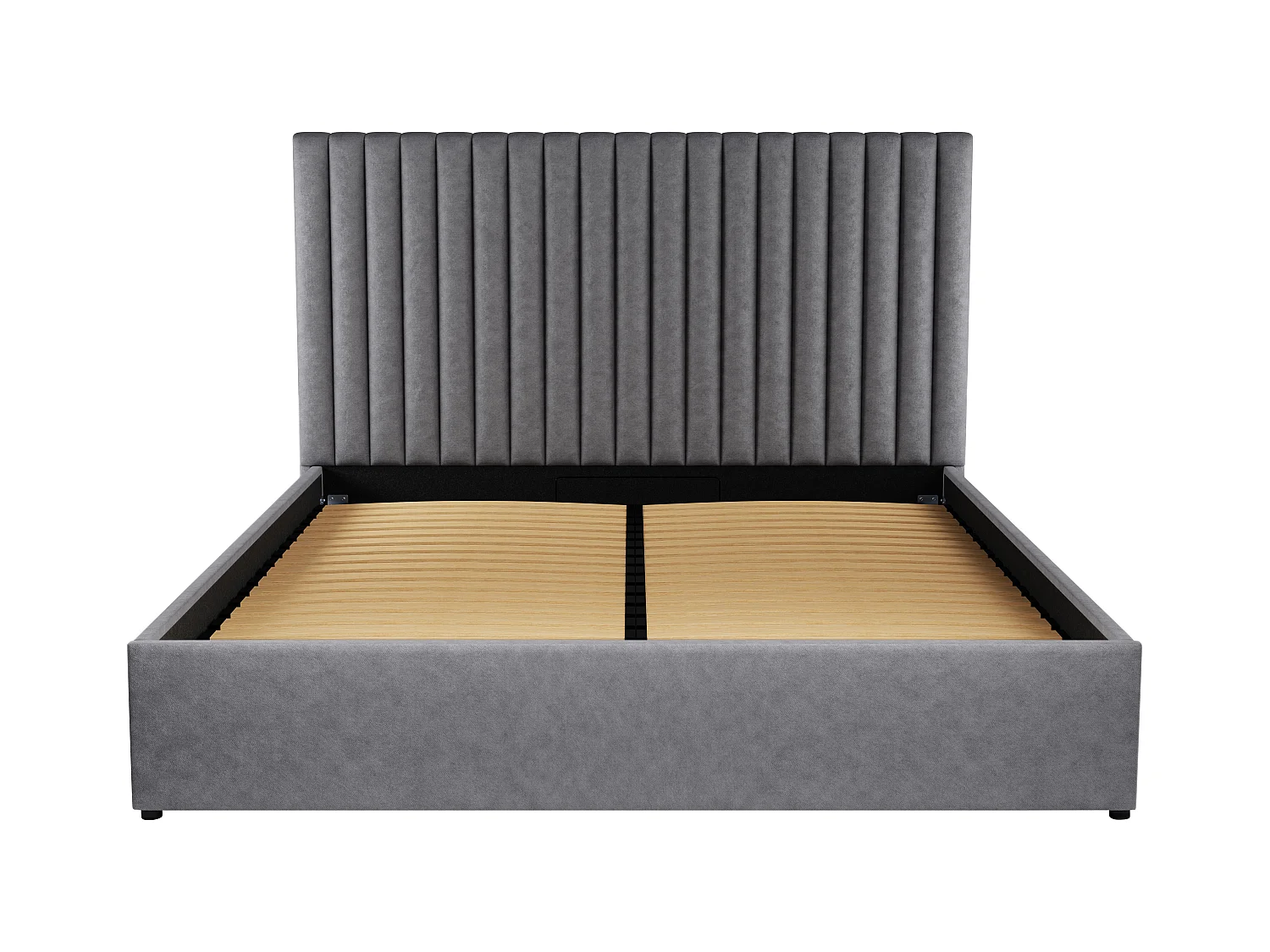 Lit coffre 120 x 190 cm avec tête de lit coutures verticales - Tissu – Gris - SARAH