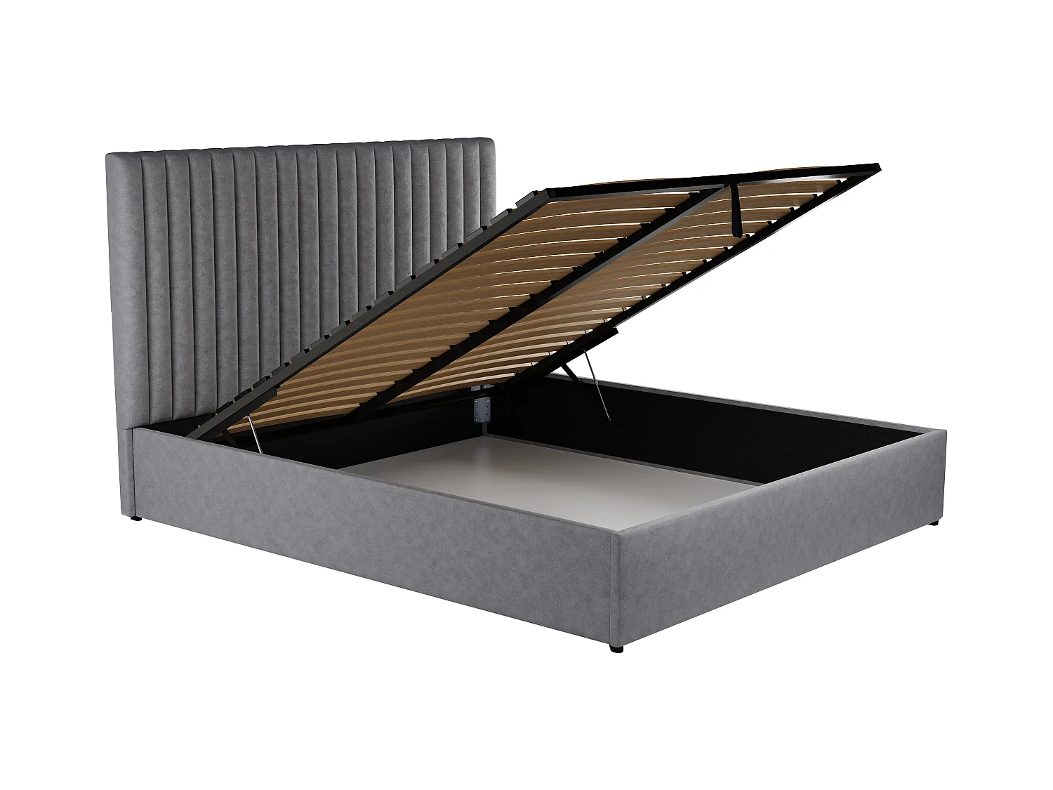 Lit coffre 120 x 190 cm avec tête de lit coutures verticales - Tissu – Gris - SARAH