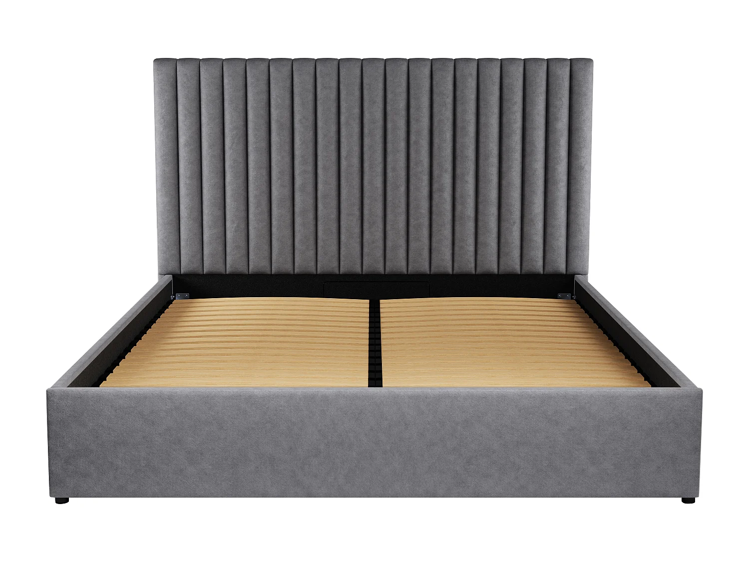 Canapé abatible 120 x 190 cm con cabecero con costuras verticales - Tela - Gris + Colchón - SARAH