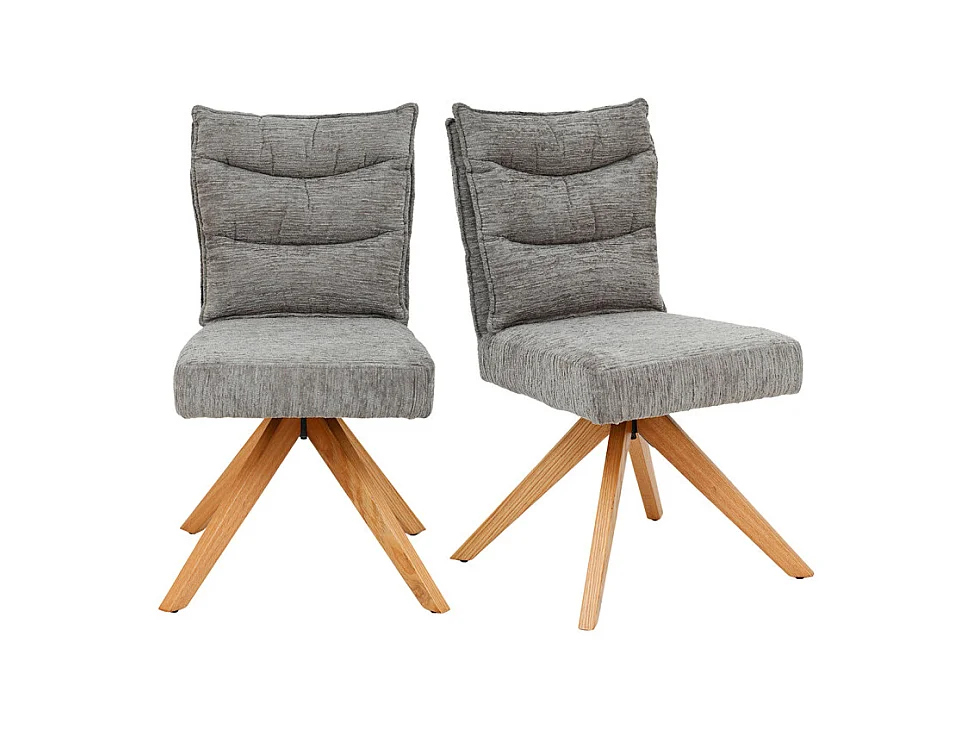 Lot 2 chaises pivotantes 360° tissu doux gris pieds bois – DARCY