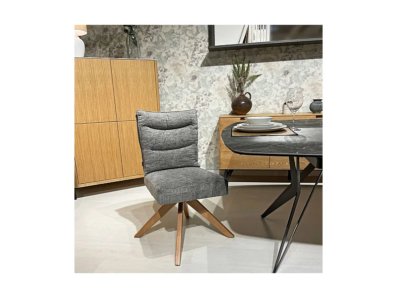 Lot 2 chaises pivotantes 360° tissu doux gris pieds bois – DARCY