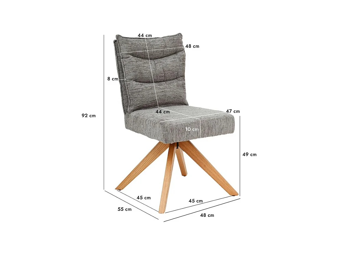 Lot 2 chaises pivotantes 360° tissu doux gris pieds bois – DARCY