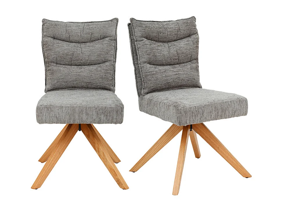 Lot 2 chaises pivotantes 360° tissu doux gris pieds bois – DARCY