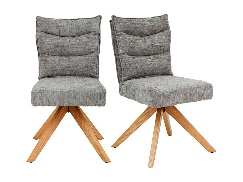 Lot 2 chaises pivotantes 360° tissu doux gris pieds bois – DARCY