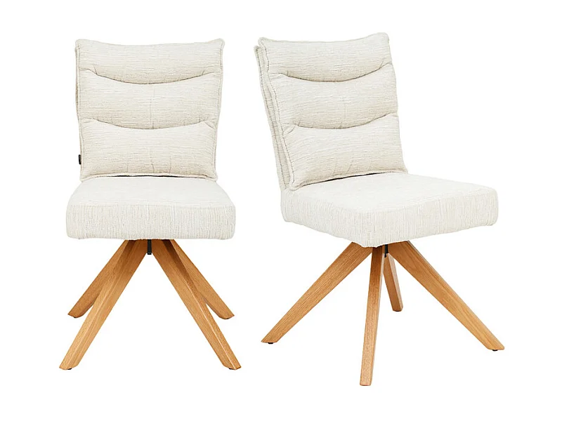 Lot 2 chaises pivotantes 360° tissu doux écru pieds bois – DARCY