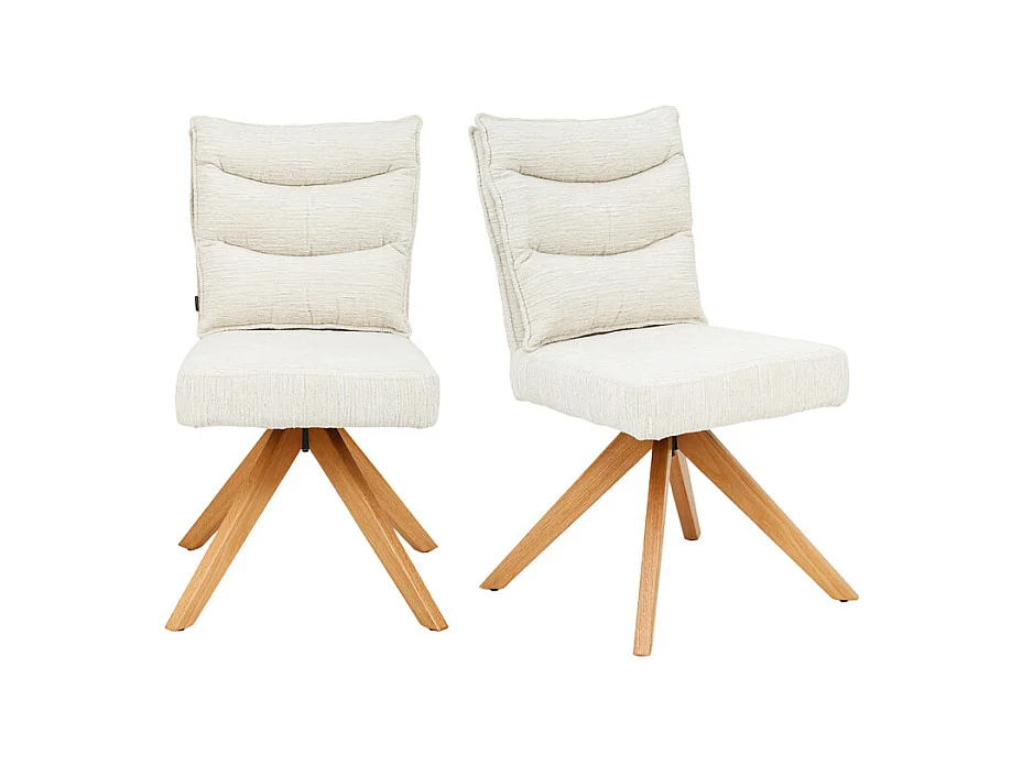Lot 2 chaises pivotantes 360° tissu doux écru pieds bois – DARCY