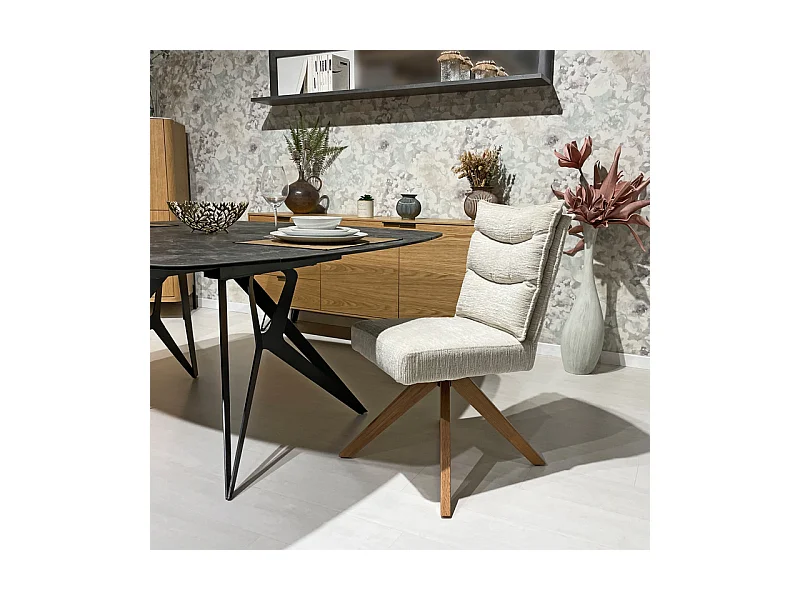 Lot 2 chaises pivotantes 360° tissu doux écru pieds bois – DARCY