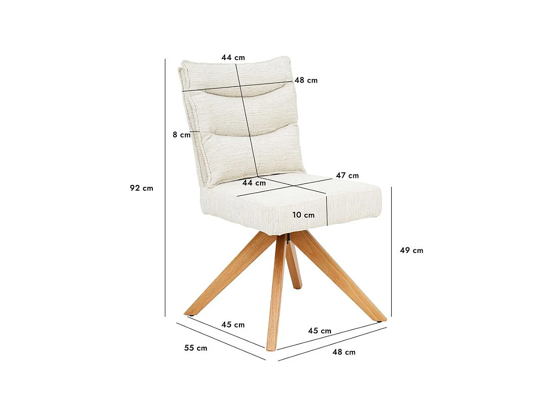 Lot 2 chaises pivotantes 360° tissu doux écru pieds bois – DARCY