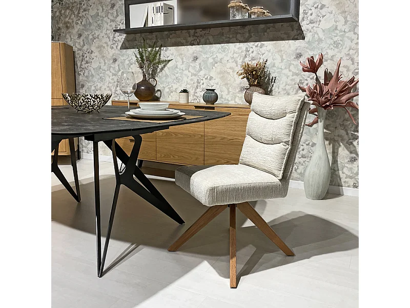 Lot 2 chaises pivotantes 360° tissu doux écru pieds bois – DARCY