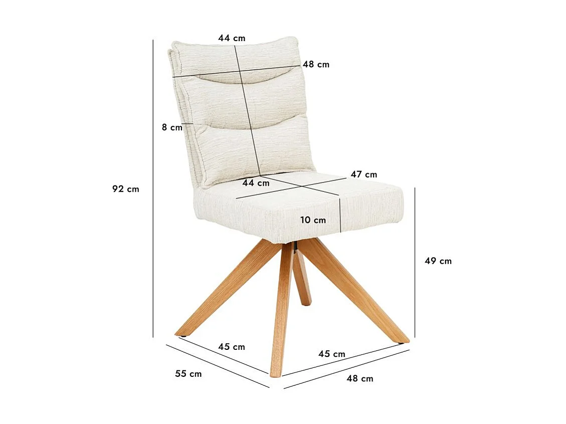 Lot 2 chaises pivotantes 360° tissu doux écru pieds bois – DARCY