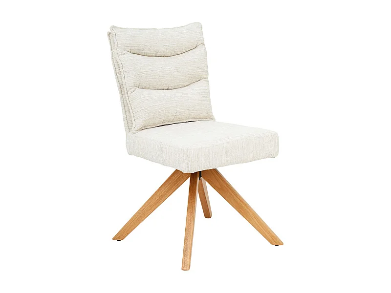 Chaise pivotante 360° matelassé tissu doux écru pieds bois - DARCY