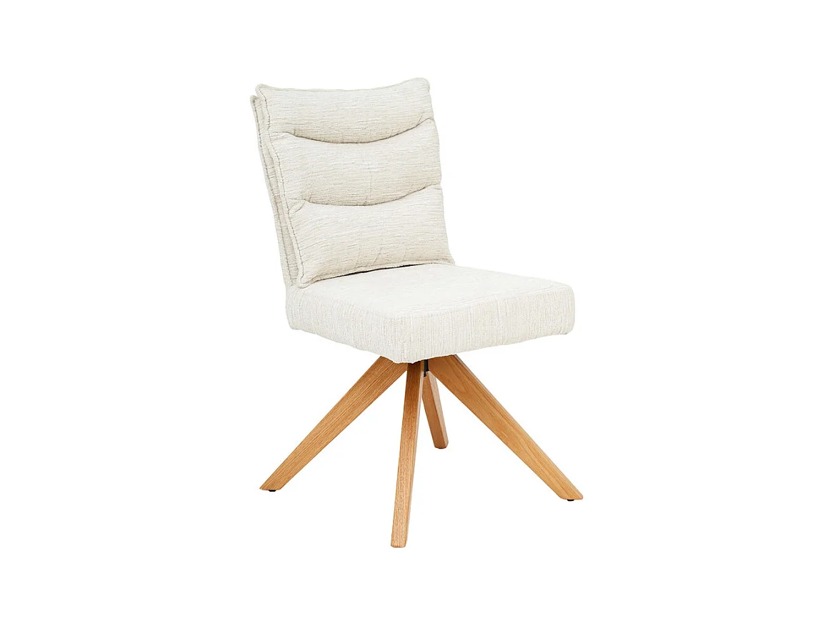 Chaise pivotante 360° matelassé tissu doux écru pieds bois - DARCY