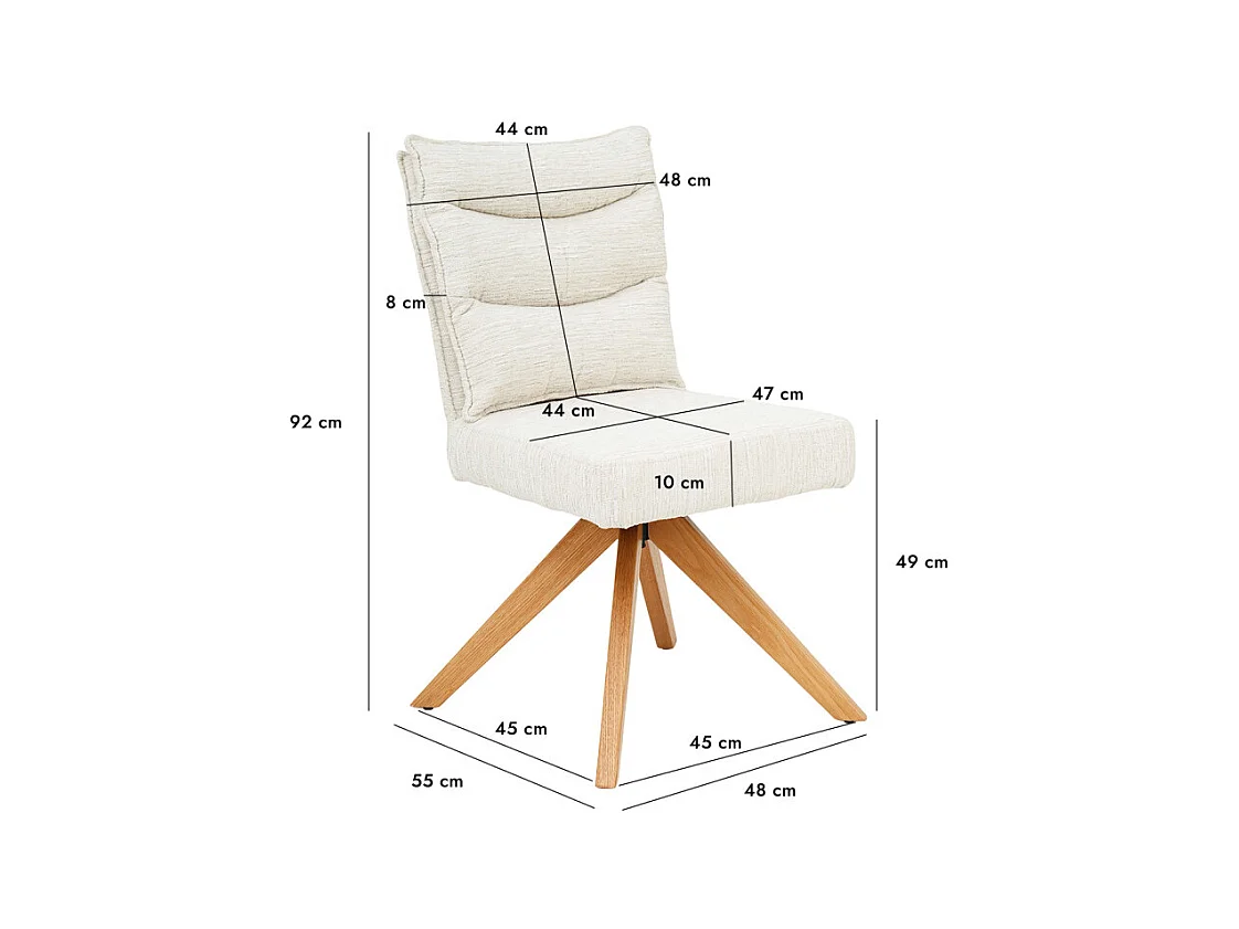 Chaise pivotante 360° matelassé tissu doux écru pieds bois - DARCY