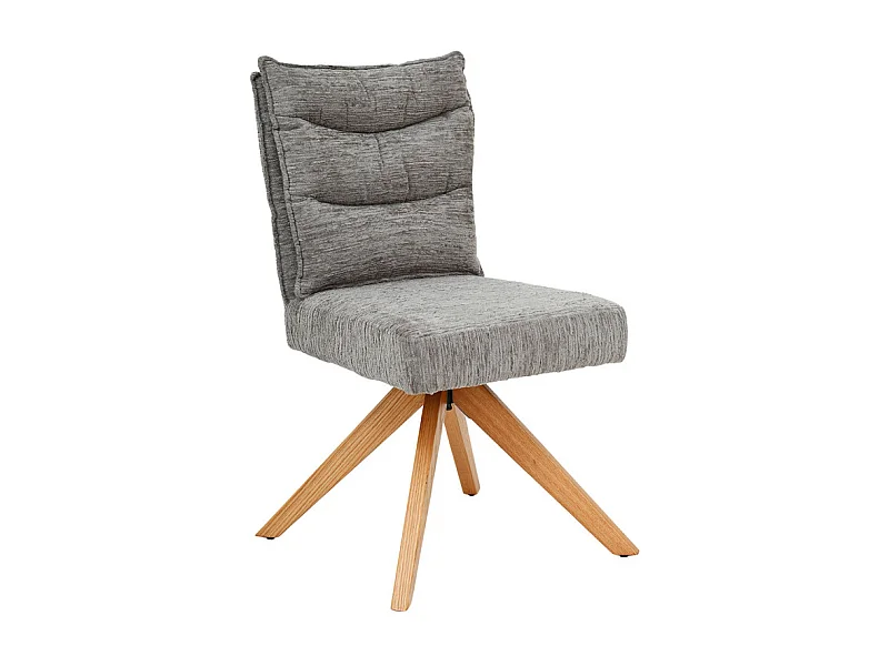Chaise pivotante 360° matelassé tissu doux gris pieds bois – DARCY