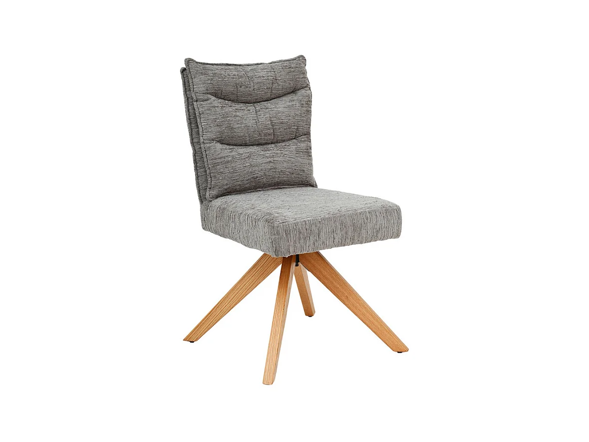 Chaise pivotante 360° matelassé tissu doux gris pieds bois – DARCY