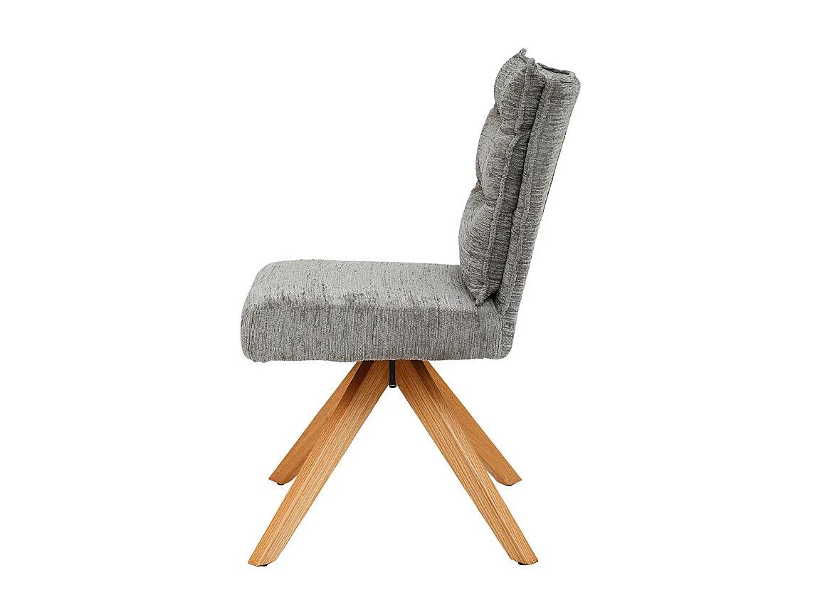 Chaise pivotante 360° matelassé tissu doux gris pieds bois – DARCY