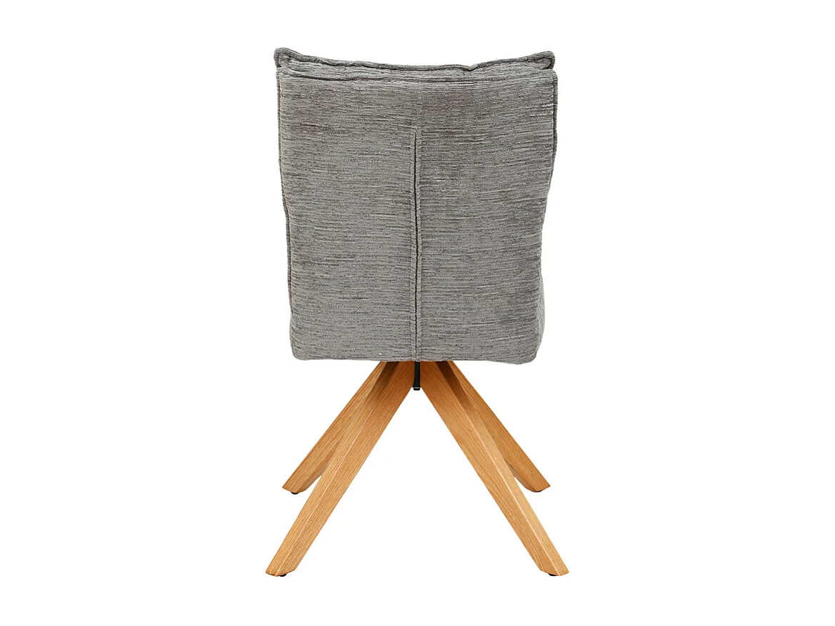 Chaise pivotante 360° matelassé tissu doux gris pieds bois – DARCY