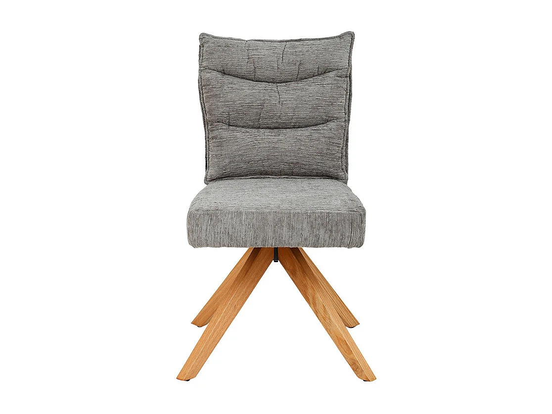 Chaise pivotante 360° matelassé tissu doux gris pieds bois – DARCY
