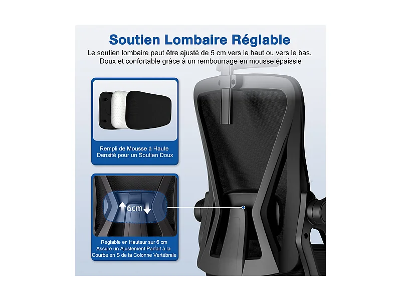 Chaise de bureau,Fauteuil de bureau,Capacité De Charge De 150 Kg,Accoudoirs réglables en hauteur Et Soutien Du Dossier Réglable