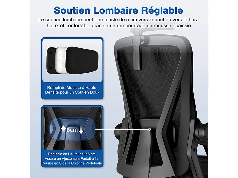 Chaise de bureau,Fauteuil de bureau,Capacité De Charge De 150 Kg,Accoudoirs réglables en hauteur Et Soutien Du Dossier Réglable