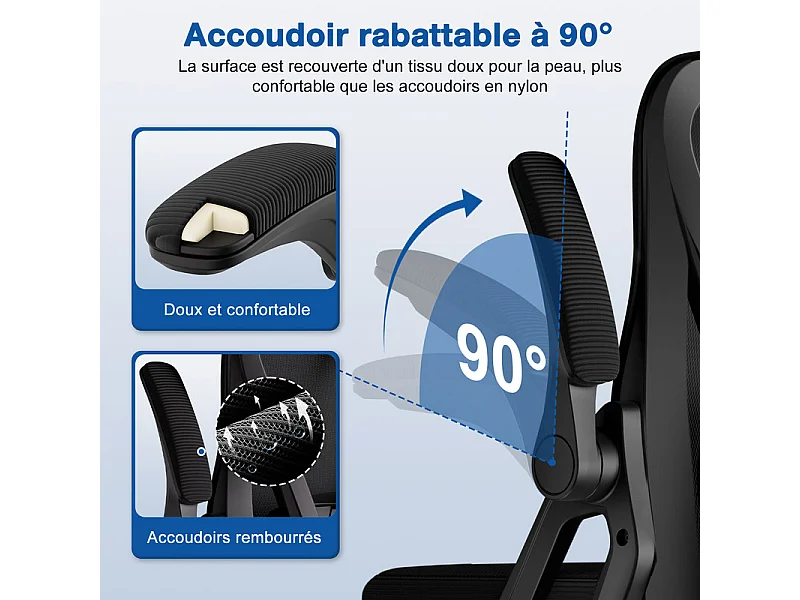 Chaise de bureau,Fauteuil de bureau,Capacité De Charge De 150 Kg,Accoudoirs réglables en hauteur Et Soutien Du Dossier Réglable