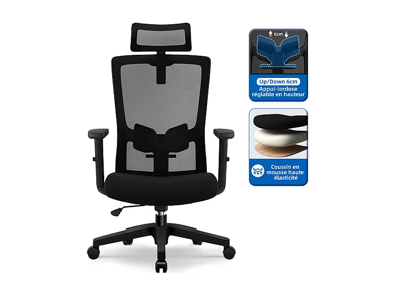 Chaise de bureau,Fauteuil de bureau,Capacité De Charge De 150 Kg,Accoudoirs réglables en hauteur Et Soutien Du Dossier Réglable