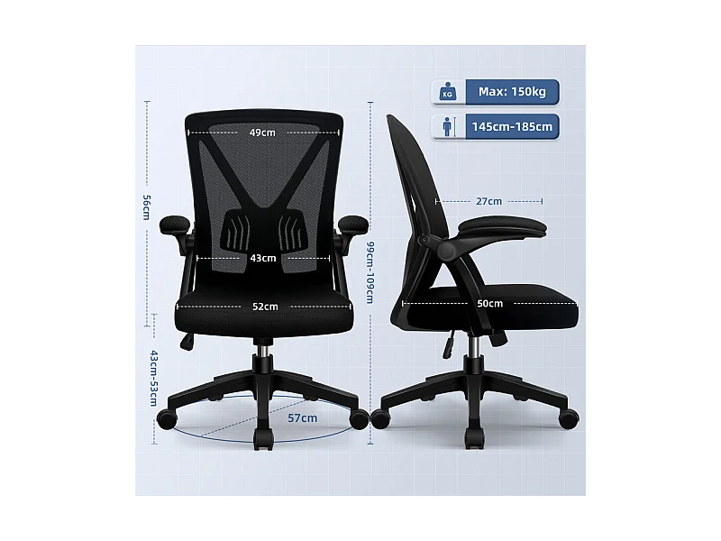 Chaise de bureau,Fauteuil de bureau,Accoudoirs Rabattables À 90°Et