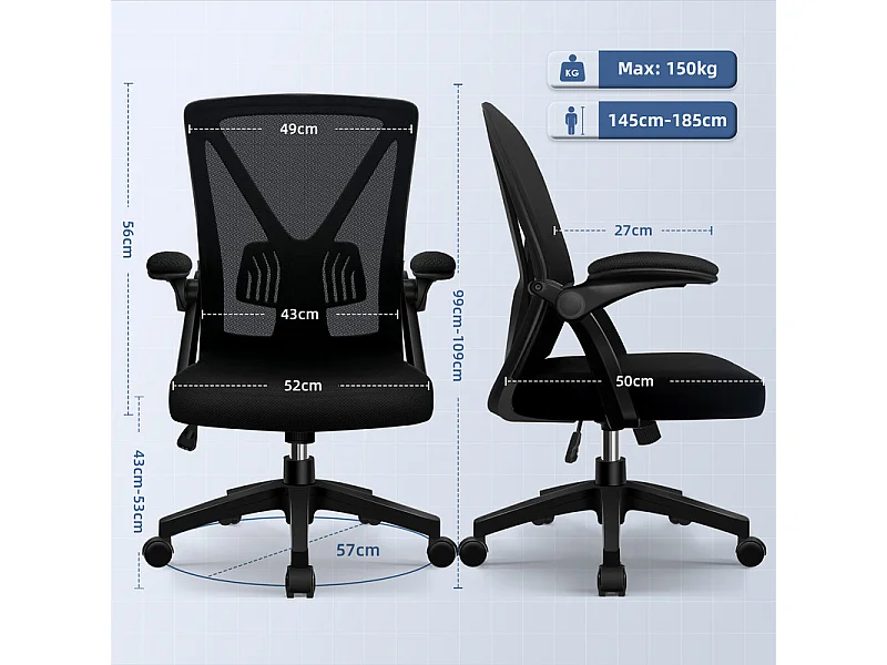 Chaise de bureau,Fauteuil de bureau,Accoudoirs Rabattables À 90°Et