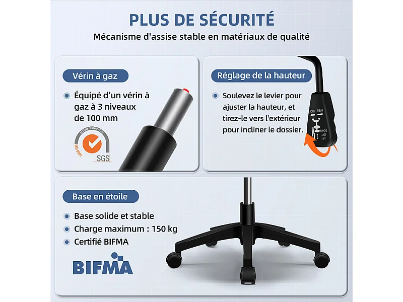 Chaise de bureau,Fauteuil de bureau,Accoudoirs Rabattables À 90°Et