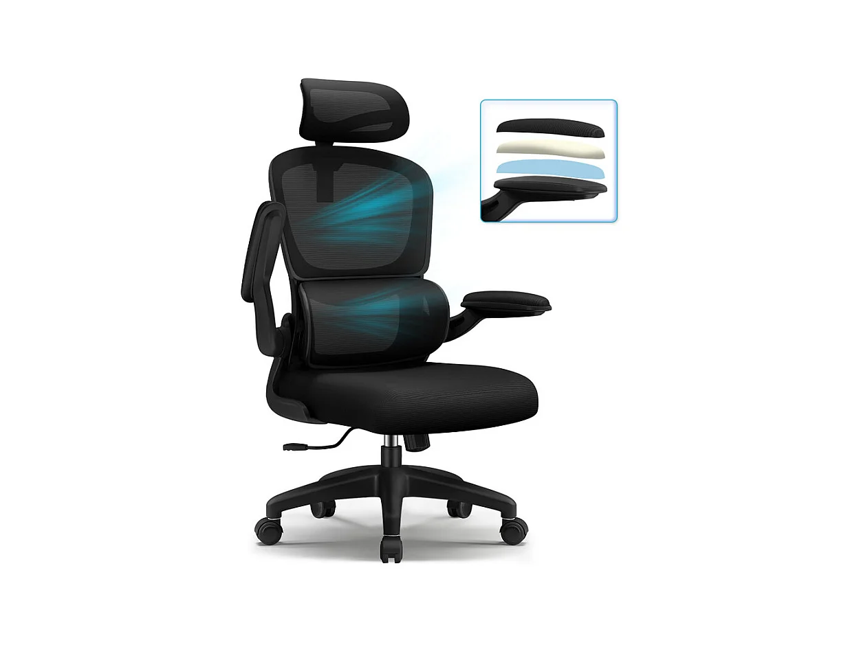 Fauteuil de bureau,Chaise de bureau,Capacité De Charge De 150 Kg,Accoudoirs Rabattables À 90°Et Soutien Du Dossier Réglable