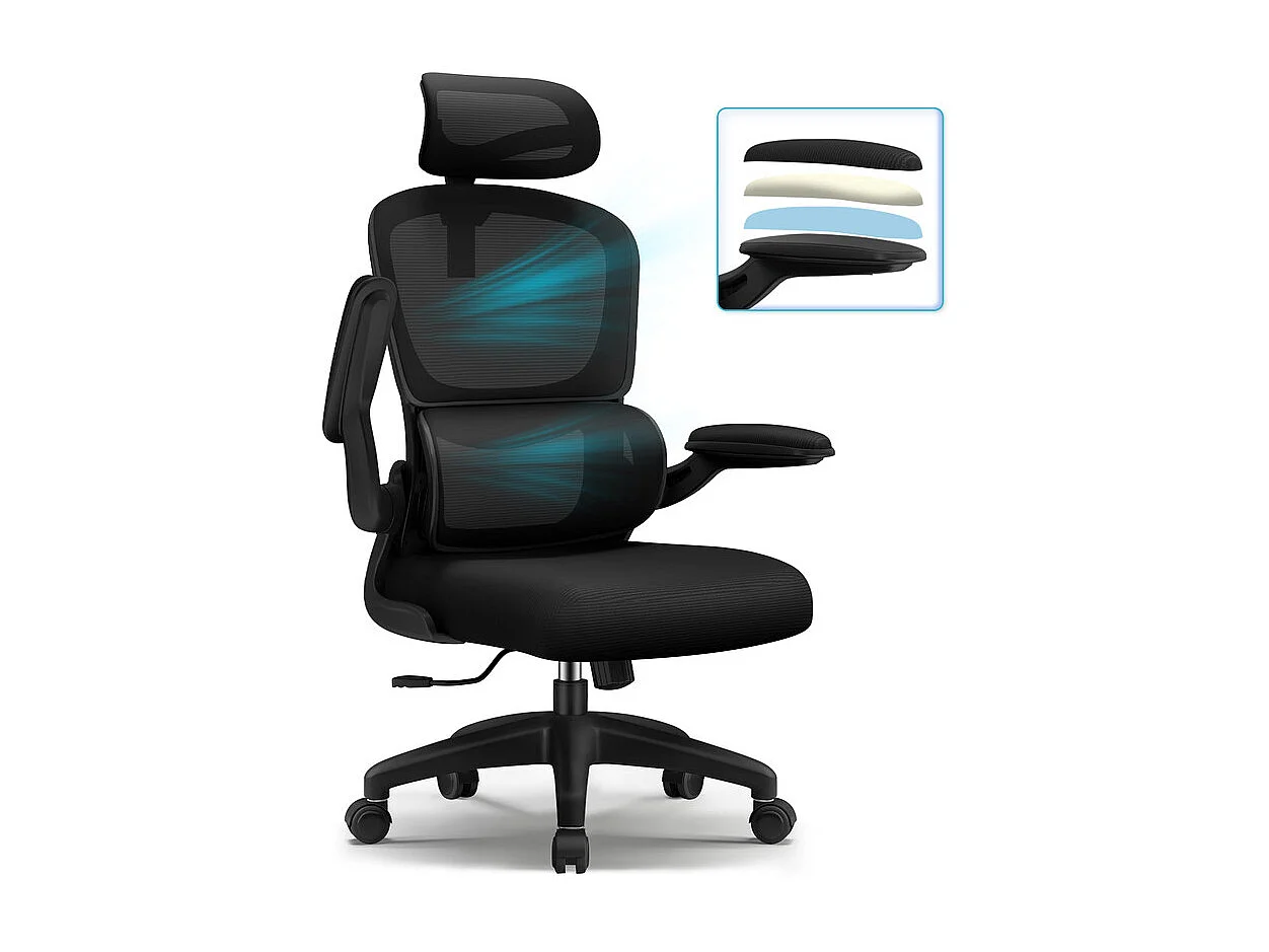 Fauteuil de bureau,Chaise de bureau,Capacité De Charge De 150 Kg,Accoudoirs Rabattables À 90°Et Soutien Du Dossier Réglable