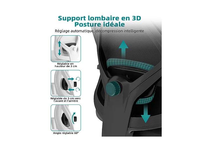 Chaise de bureau,Fauteuil de bureau,Capacité De Charge De 150 Kg,Accoudoirs Rabattables À 90°Et Soutien Du Dossier Réglable