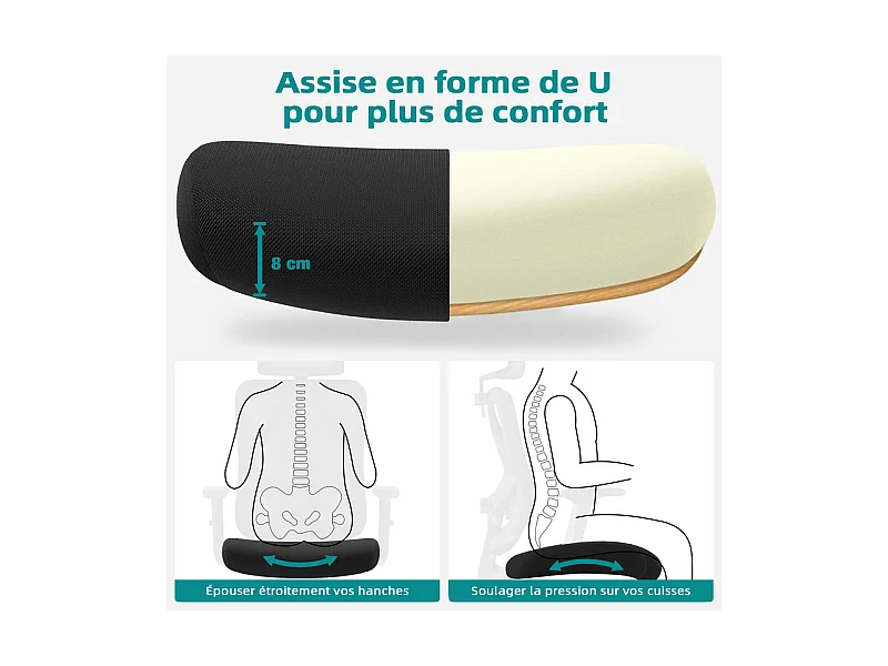Chaise de bureau,Fauteuil de bureau,Capacité De Charge De 150 Kg,Accoudoirs Rabattables À 90°Et Soutien Du Dossier Réglable