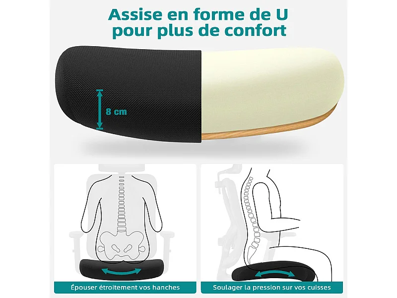 Chaise de bureau,Fauteuil de bureau,Capacité De Charge De 150 Kg,Accoudoirs Rabattables À 90°Et Soutien Du Dossier Réglable