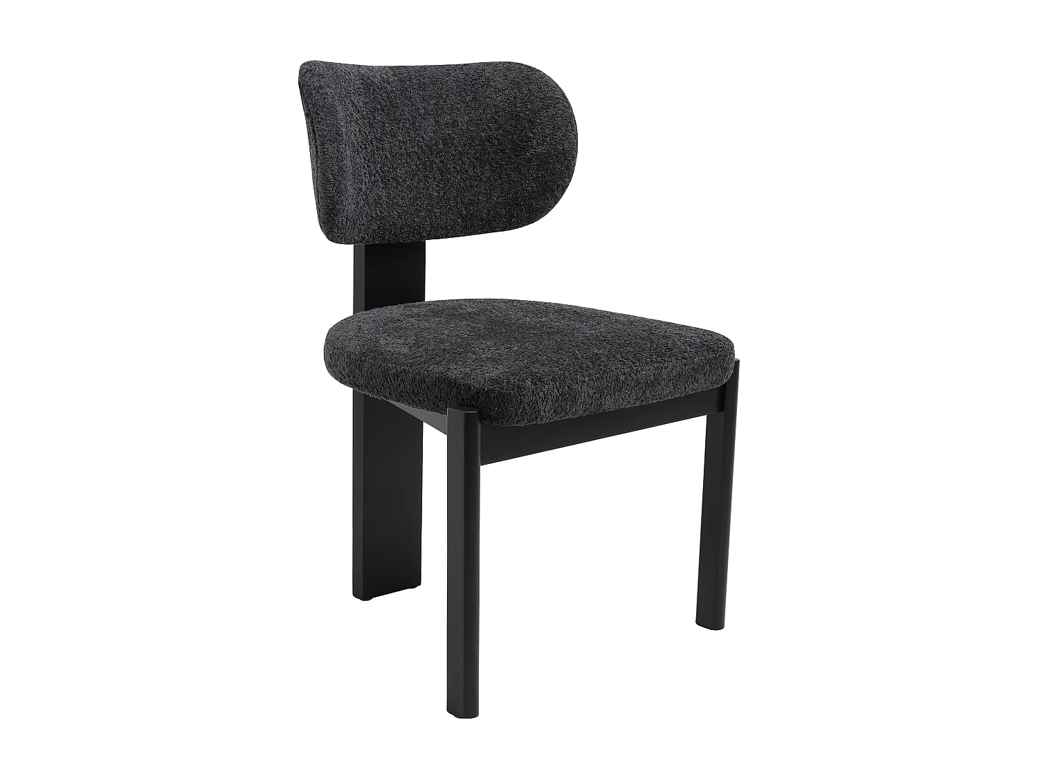 Lot de 6 chaises en tissu bouclette et bois d'hévéa - Noir - WILANA