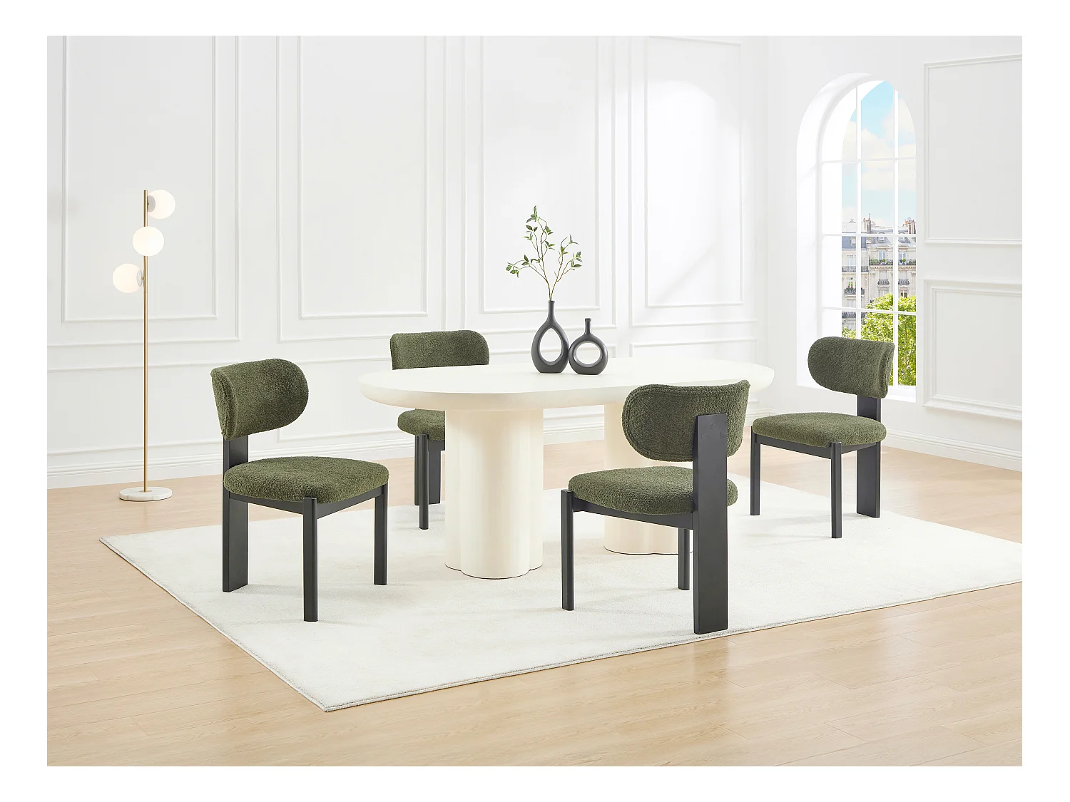 Lot de 6 chaises en tissu bouclette et bois d'hévéa noir - Kaki - WILANA