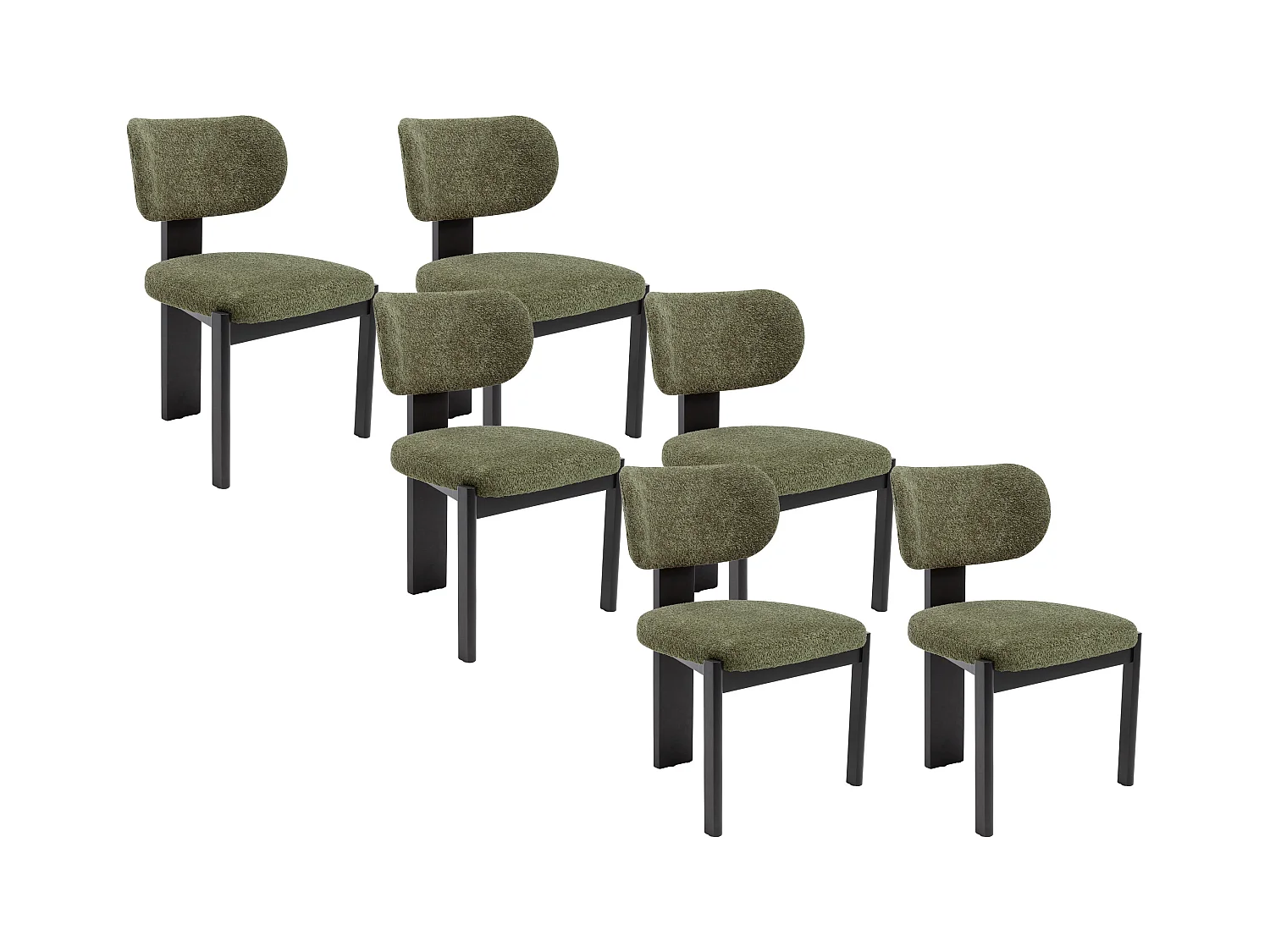 Lot de 6 chaises en tissu bouclette et bois d'hévéa noir - Kaki - WILANA