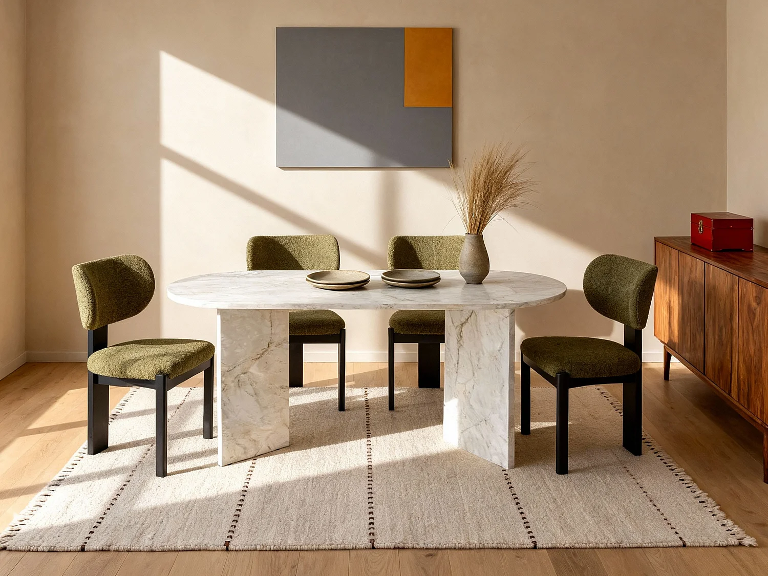 Set di 6 sedie in tessuto bouclé e legno di hevea nero - Kaki - WILANA