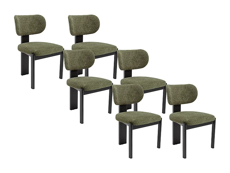Lot de 6 chaises en tissu bouclette et bois d'hévéa noir - Kaki - WILANA