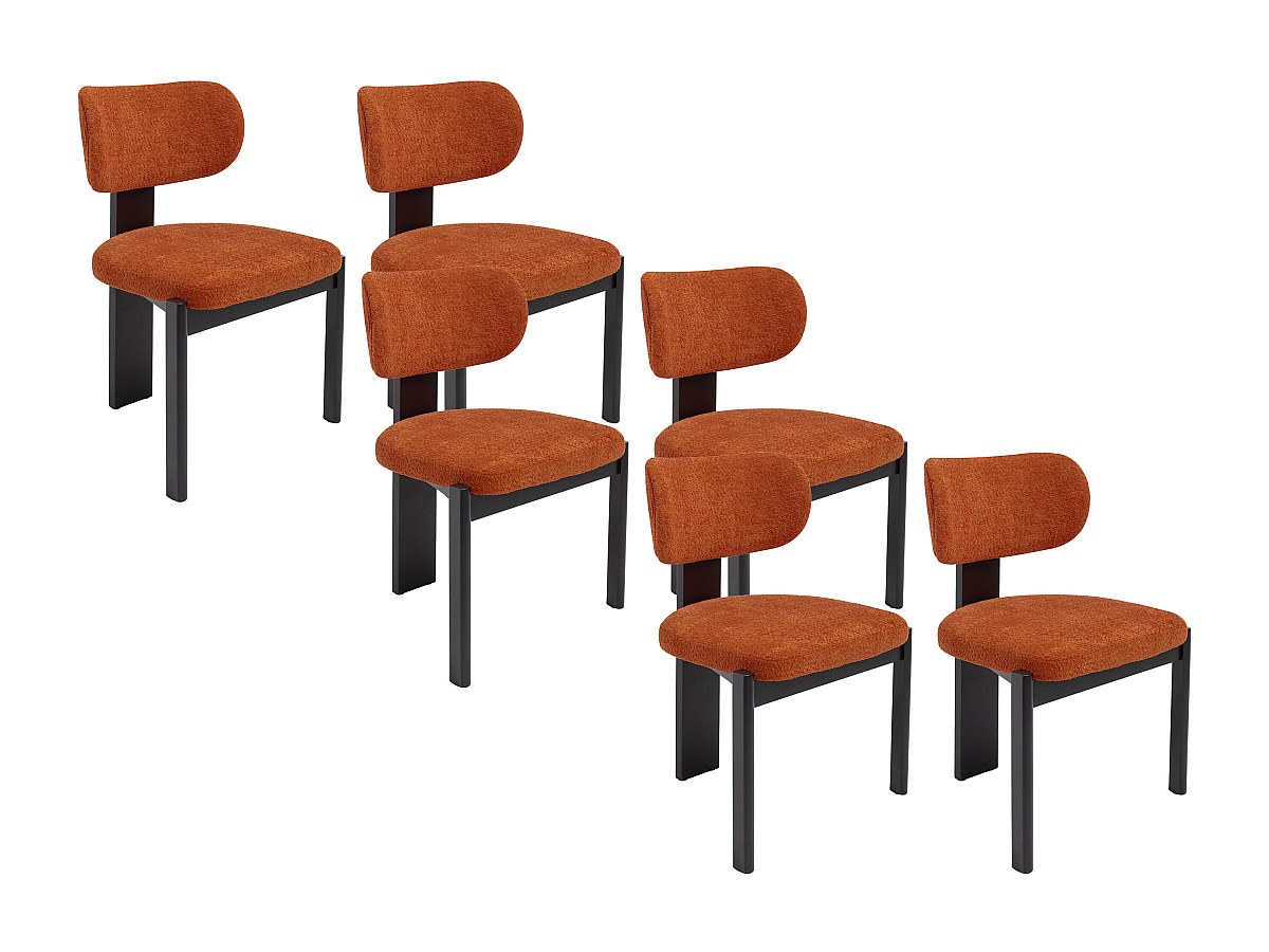 Stuhl 6er-Set - Bouclé-Stoff & Kautschukholz  - Schwarz & Terracotta - WILA günstig online kaufen