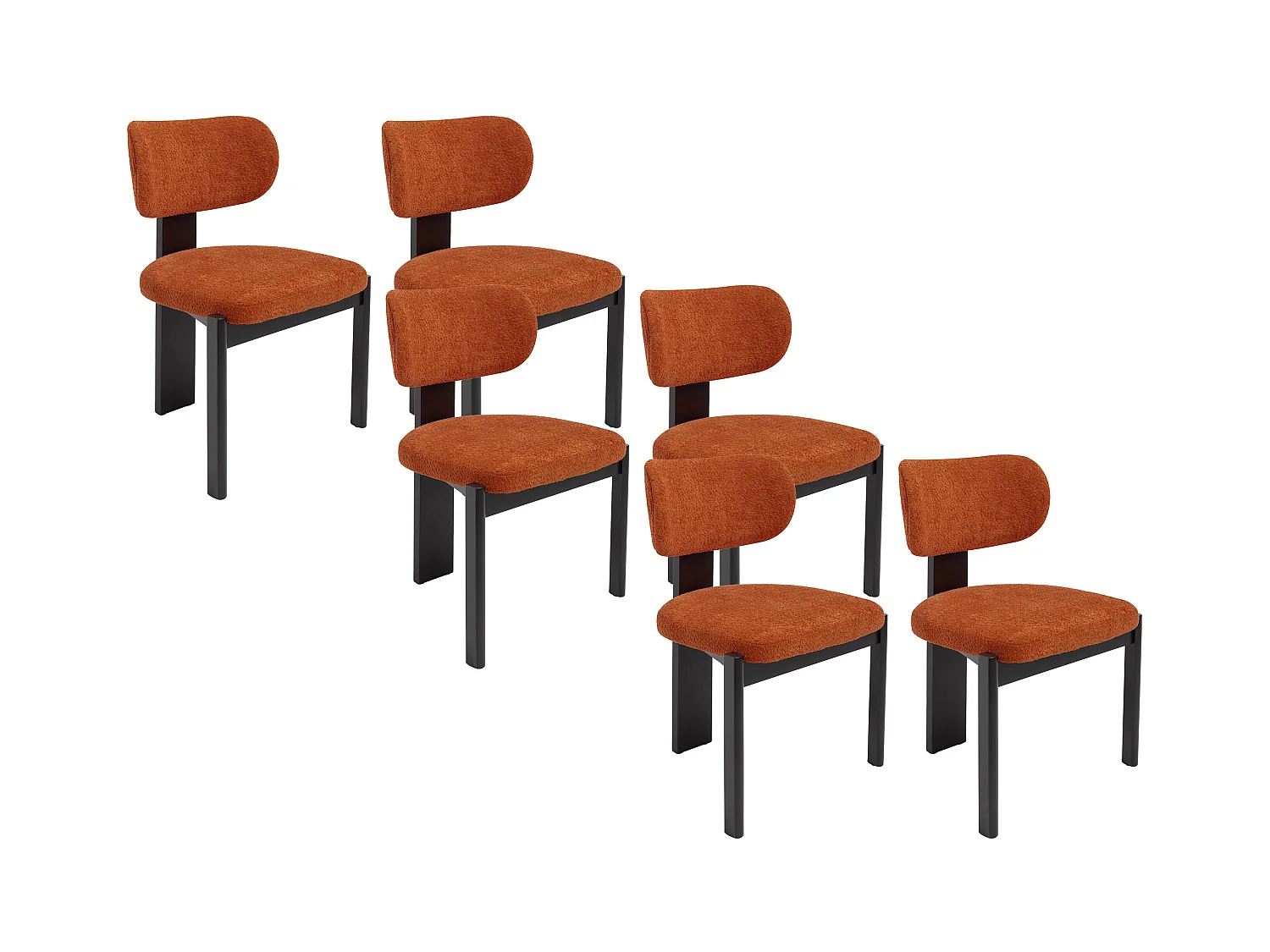 Lot de 6 chaises en tissu bouclette et bois d'hévéa noir - Terracotta - WILANA