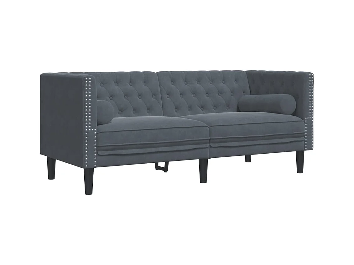 Canapé Chesterfield 2 places | Sofa pour Salon avec traversins gris foncé velours