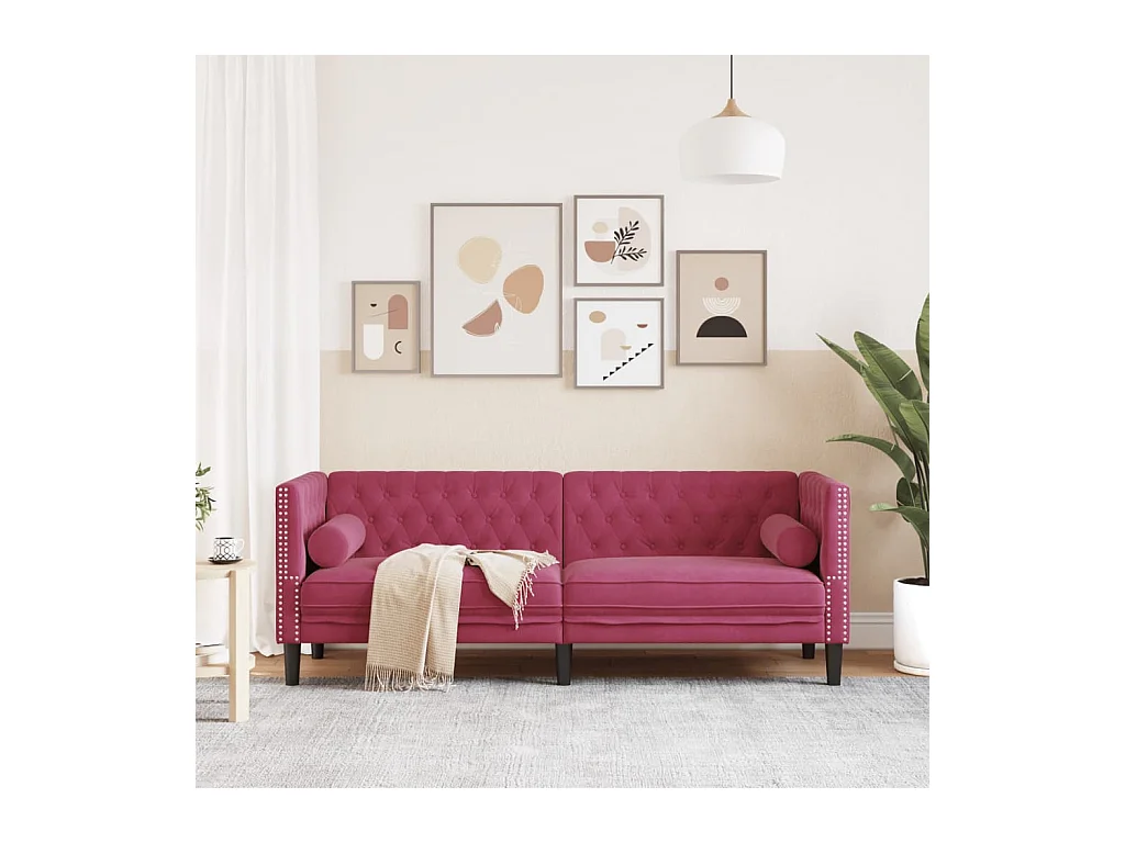 Canapé Chesterfield 3 places | Sofa pour Salon avec traversins velours