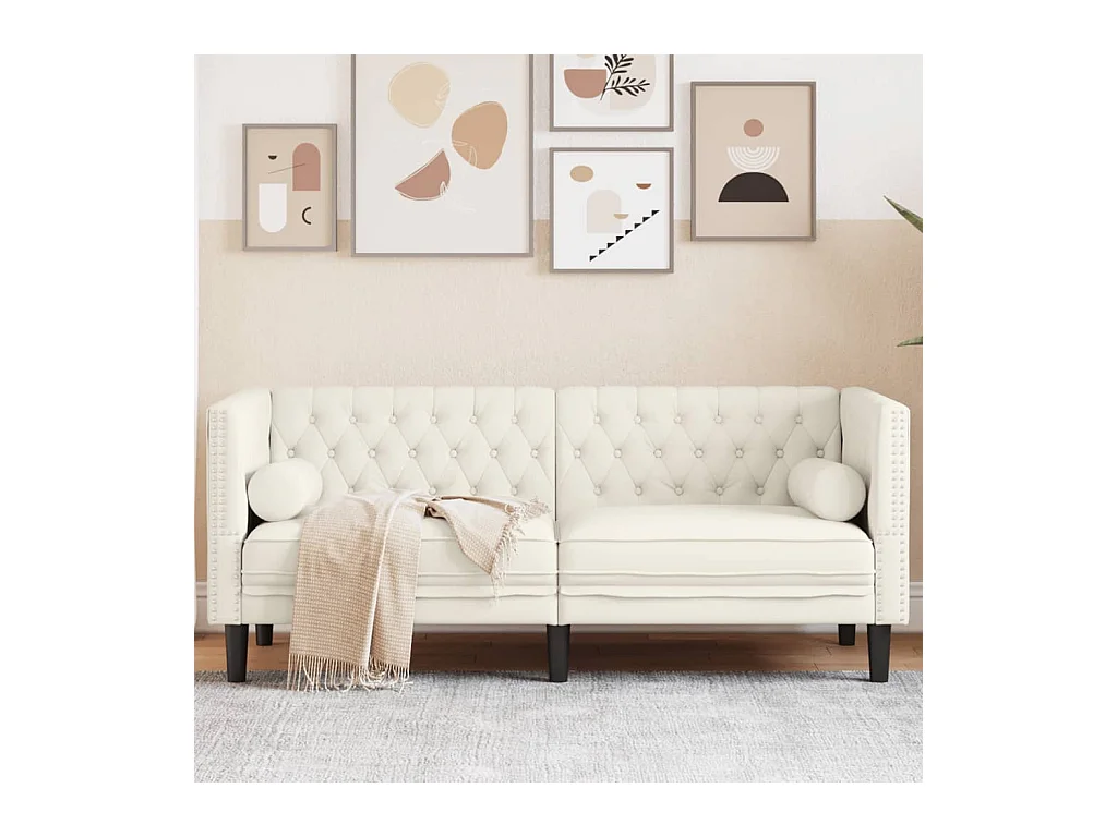 Canapé Chesterfield 2 places | Sofa pour Salon avec traversins crème velours