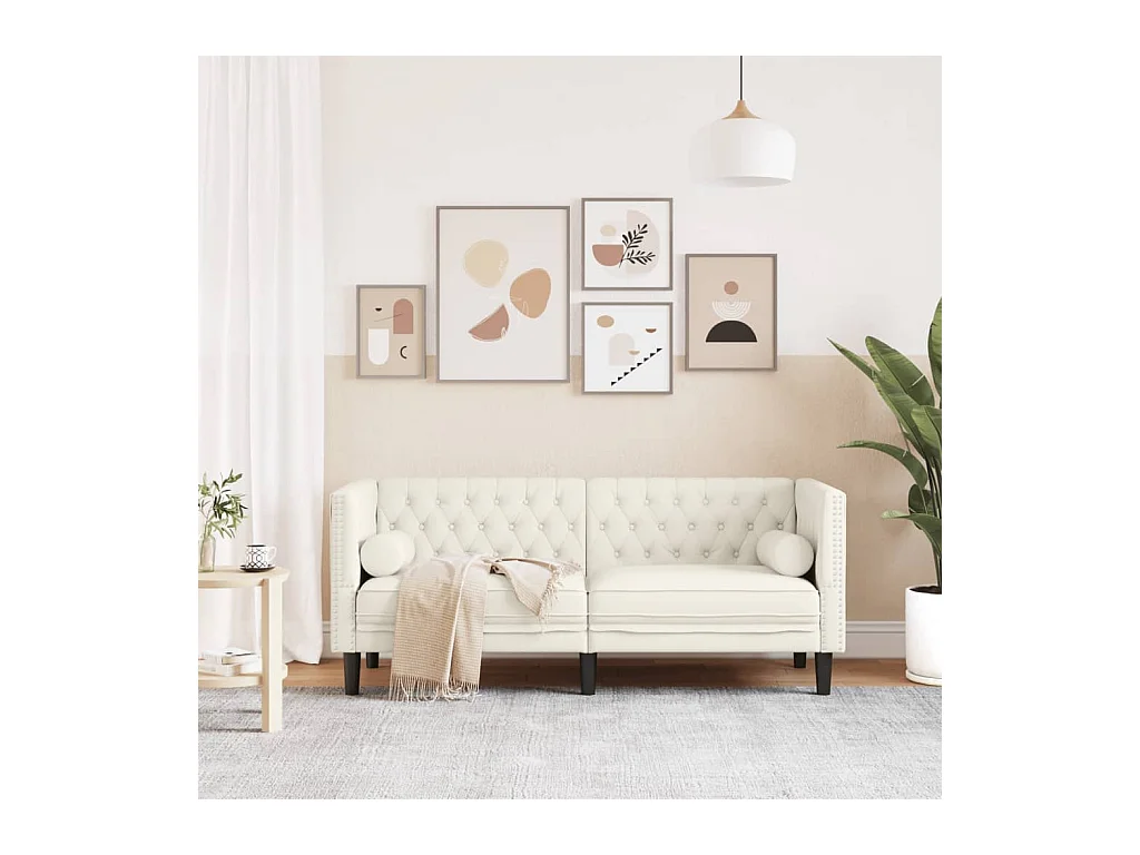 Canapé Chesterfield 2 places | Sofa pour Salon avec traversins crème velours