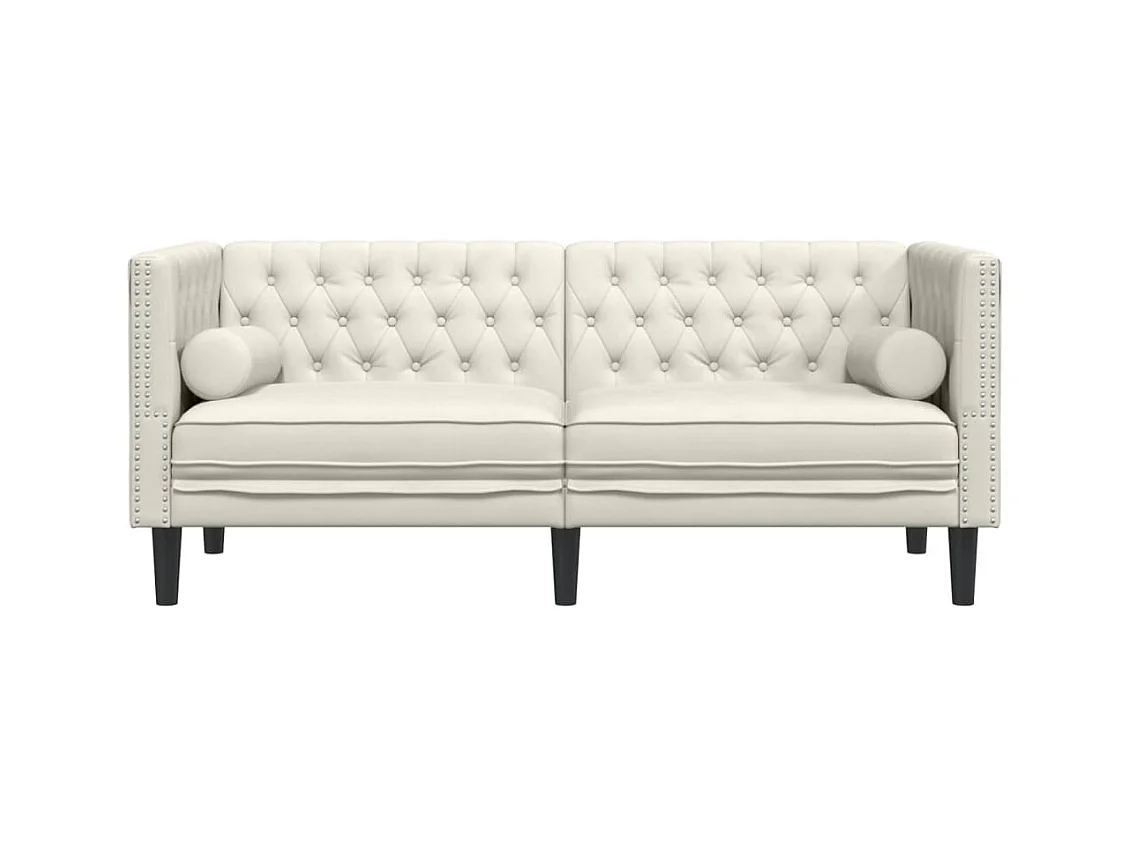 Canapé Chesterfield 2 places | Sofa pour Salon avec traversins crème velours